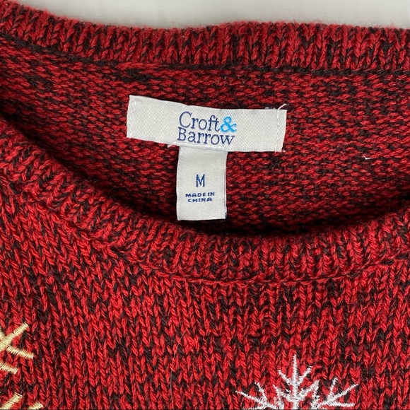 Croft & Barrow Red Holiday Christmas Snowflake Sweater Gold Silver Snowflakes - Picture 4 of 5